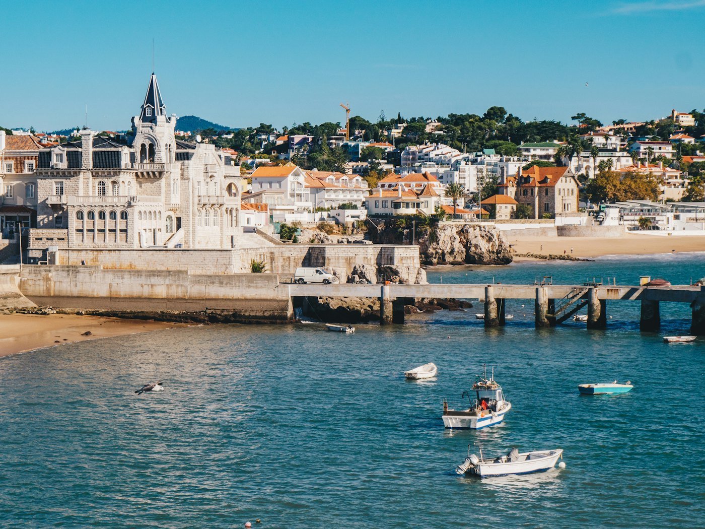 The seafront and harbour of Cascais, Portugal, on a sunny day